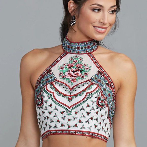 Two Piece Embroidered Prom Gown White NWT 2 4 6 - Picture 5 of 5